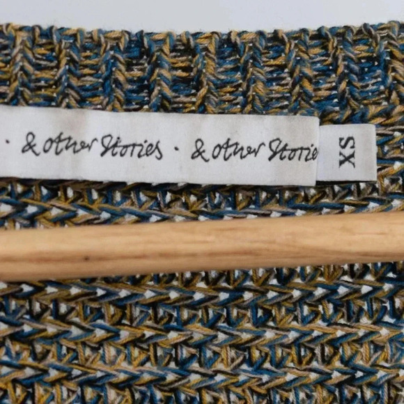 & other  stories 100% Cotton crew neck variegated blue and yellow sweater | XS - Picture 2 of 5
